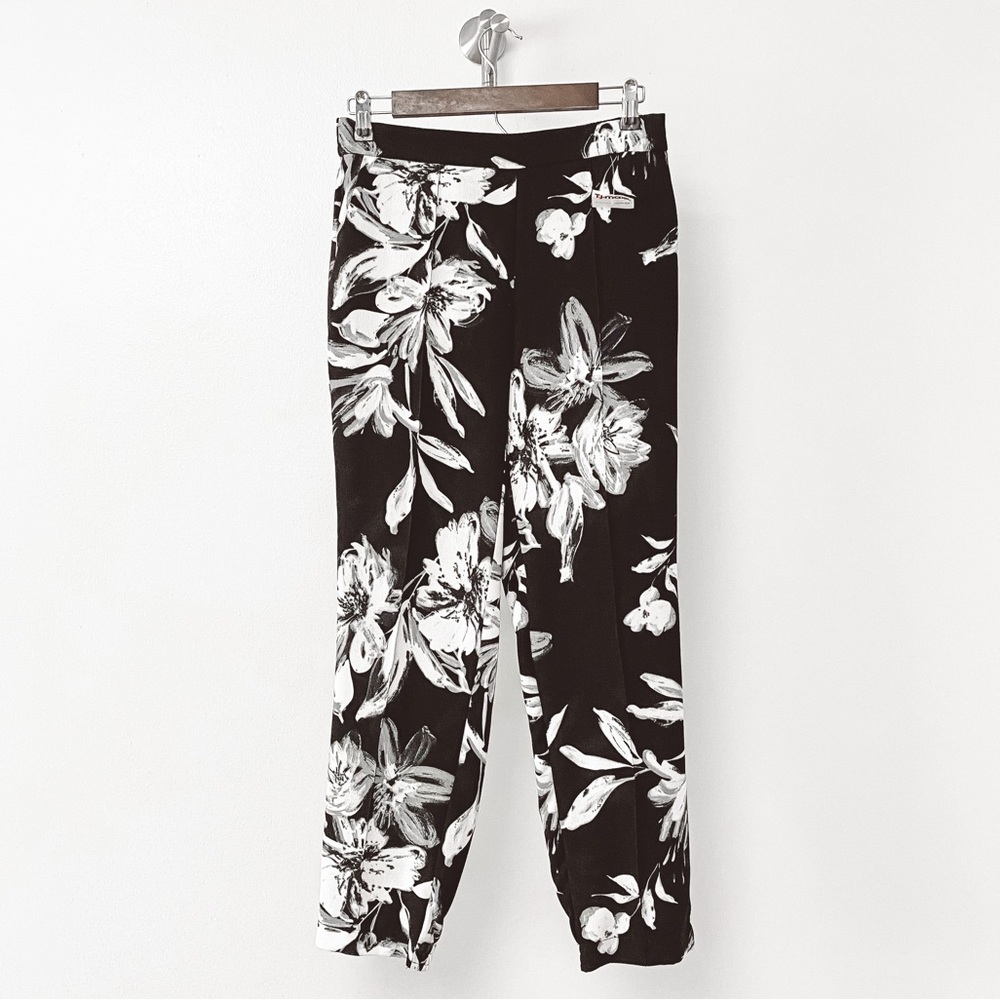 Katherine Barclay Montreal Winter Floral Casual Chic Jogger Trouser Pant‎ Black